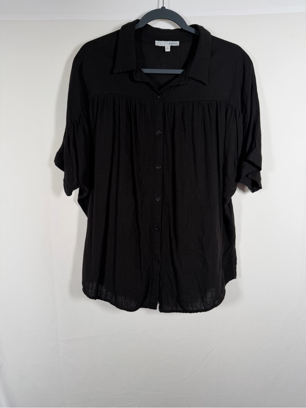 Baltic Born Romy Button‎ Top Black Button-Front Short Sleeve Shirt